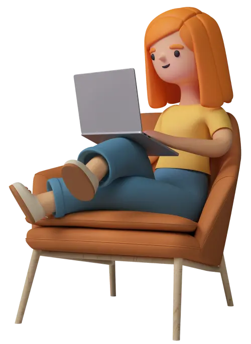 Persona con un ordenador portátil sentada en un sillón